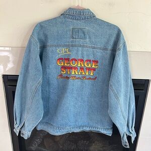 Vtg George Strait Embroidered denim jacket Mens M 90s BAND music festival USA